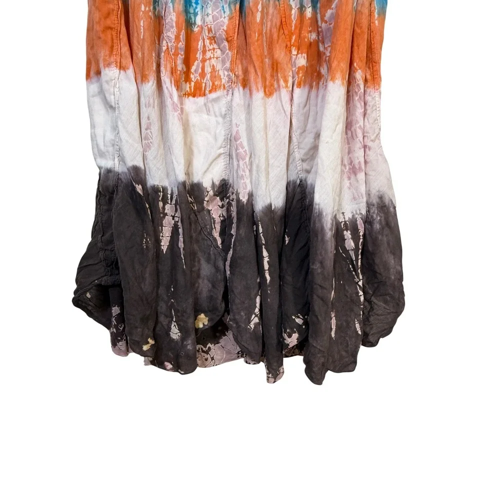 Solitaire Tie Dye Maxi Skirt Womens Large Multi Color Boho Festival Bleached Art